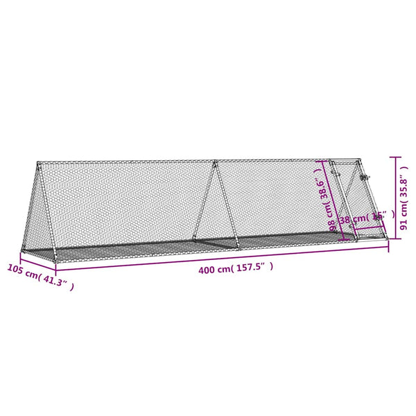 Hasenstall Silber Verzinkt 400x105x91cm