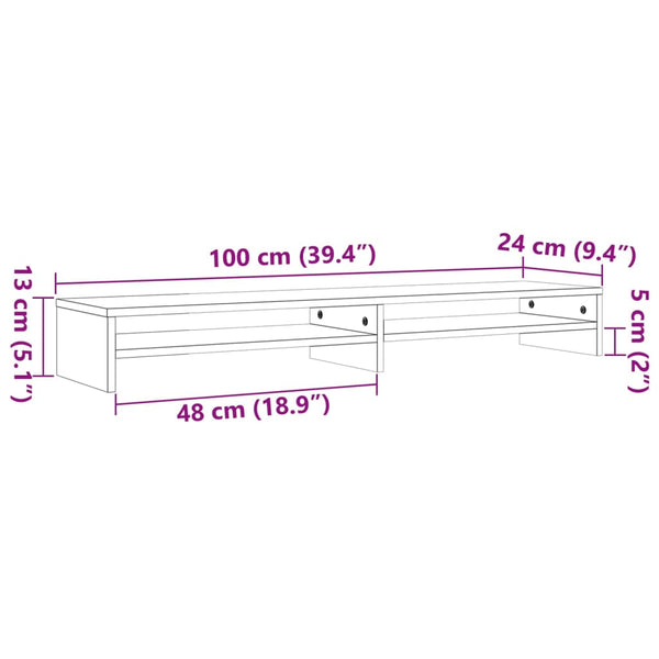 Monitorständer Kiefer Massivholz Wachsbraun 100cm