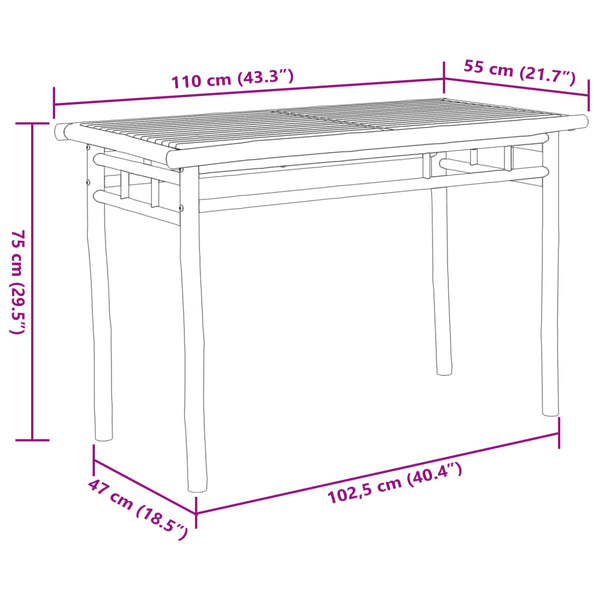 Bambus Garten Esstisch, 110cm