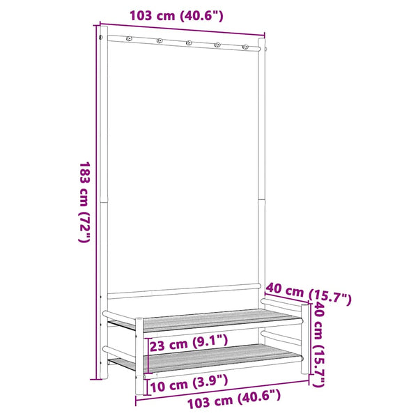 Kleiderständer Bambus mit Ablagen 103x40x183 cm