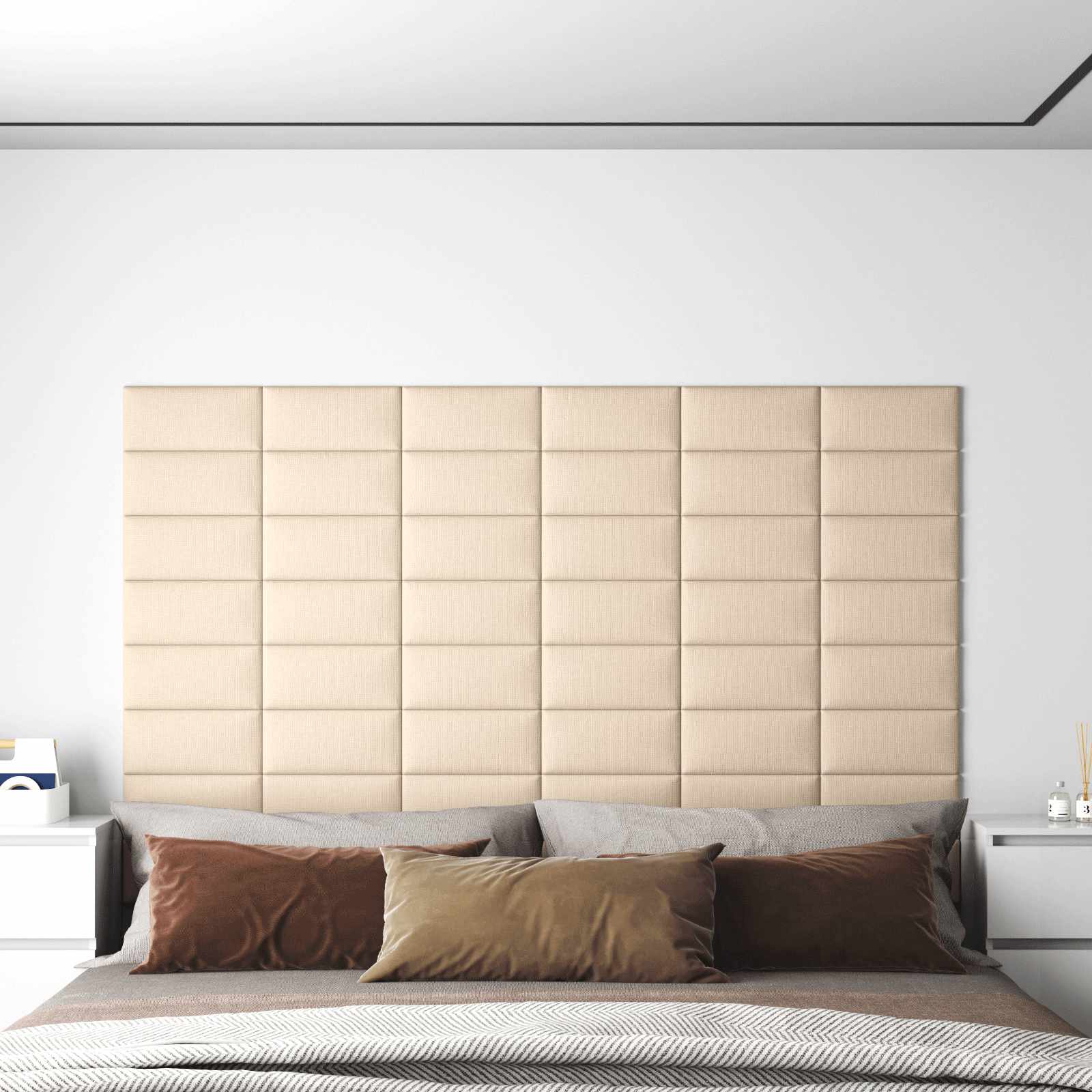 Wandpaneele Kopfteil Creme Stoff 12er Set