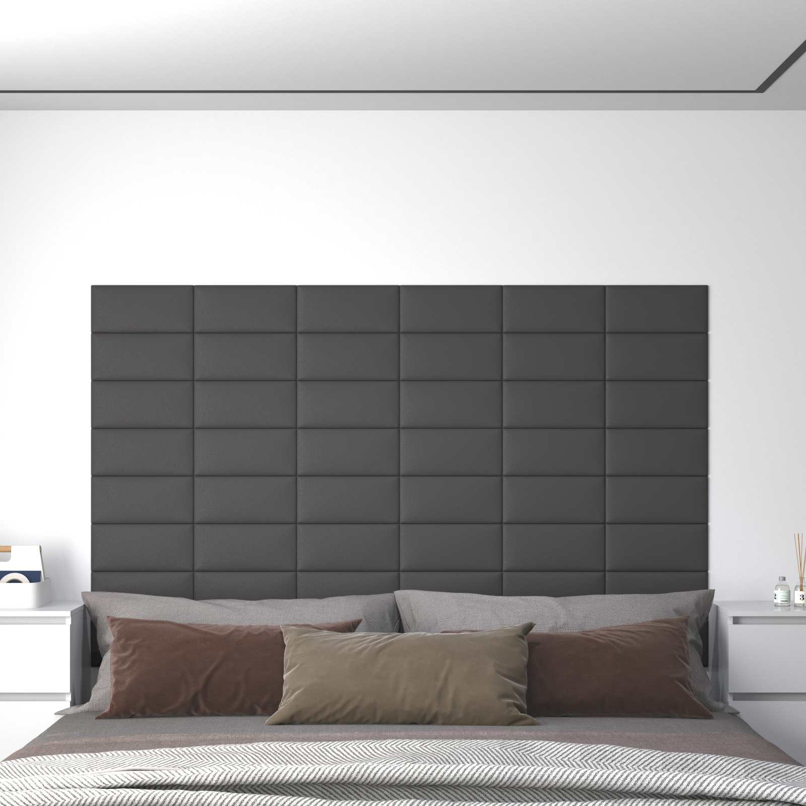 Wandkopfteile Grau Stoff 30x15cm 12er Set