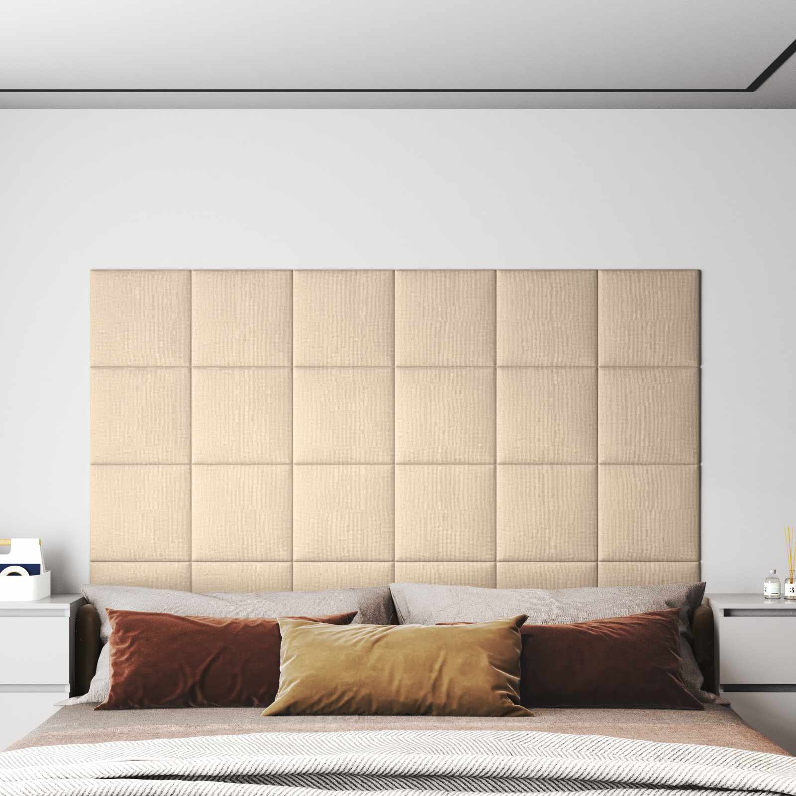 Wandpaneele Kopfteil Creme Stoff 30x30cm 12er Set