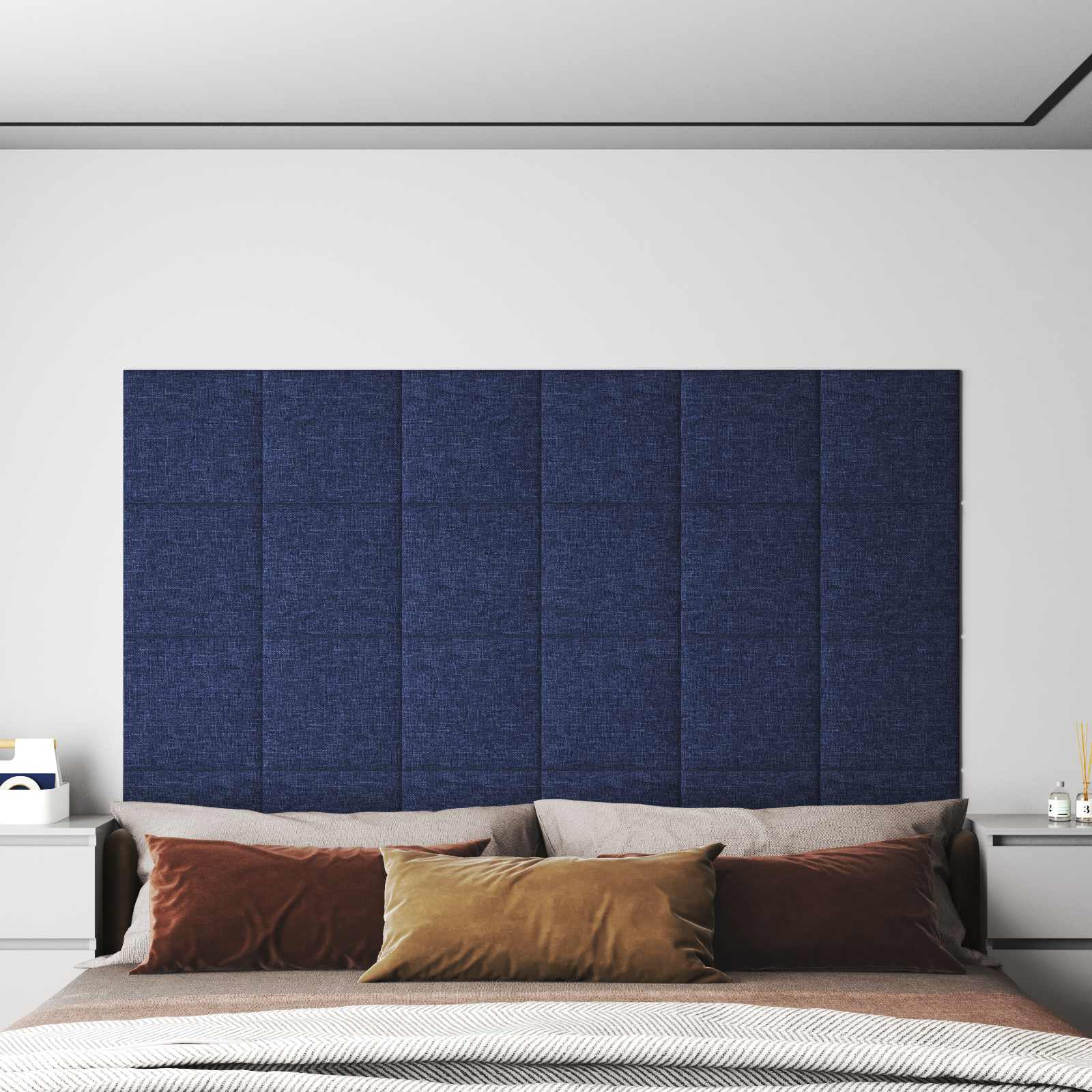 Wandpaneele Kopfteil Stoff Blau 30x30cm 12 Stk.