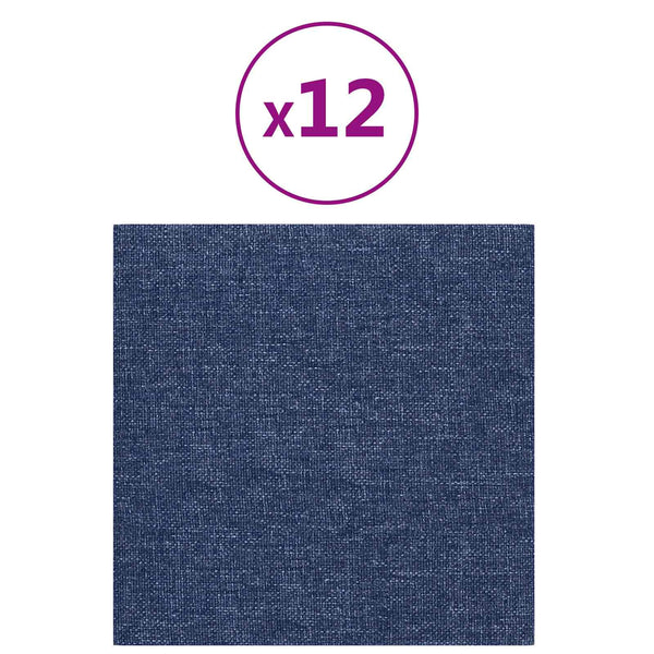 Wandpaneele Kopfteil Stoff Blau 30x30cm 12 Stk.