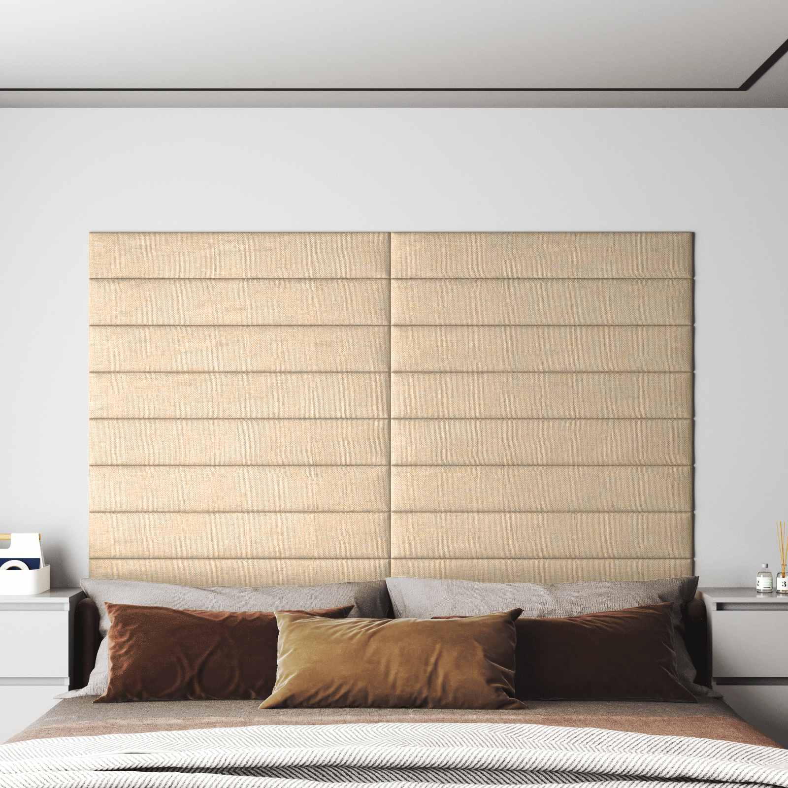 Wandpaneele Creme Stoff 90x15cm, 12er Set