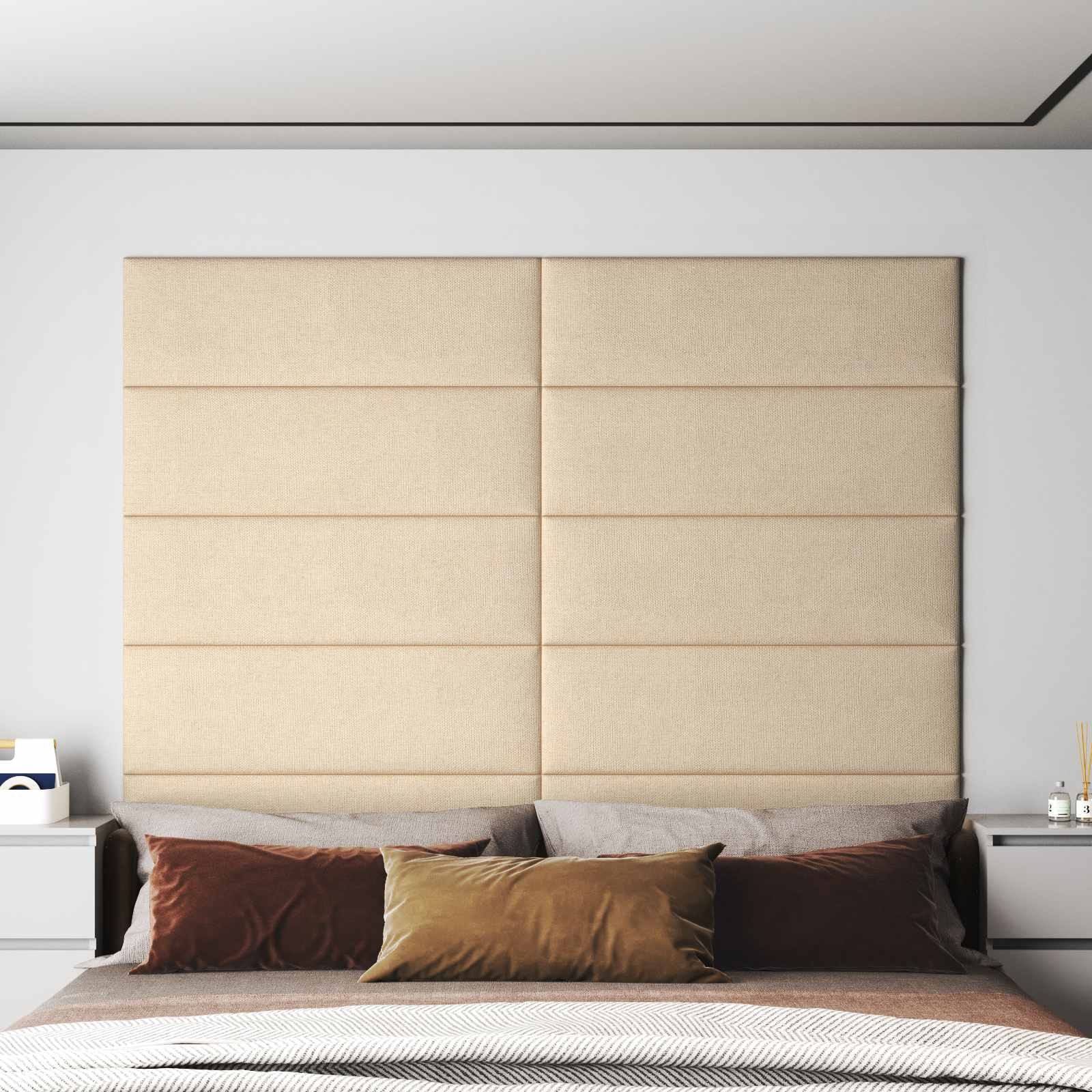 Wandpaneele Creme Stoff 90x30cm, 12 Stk.