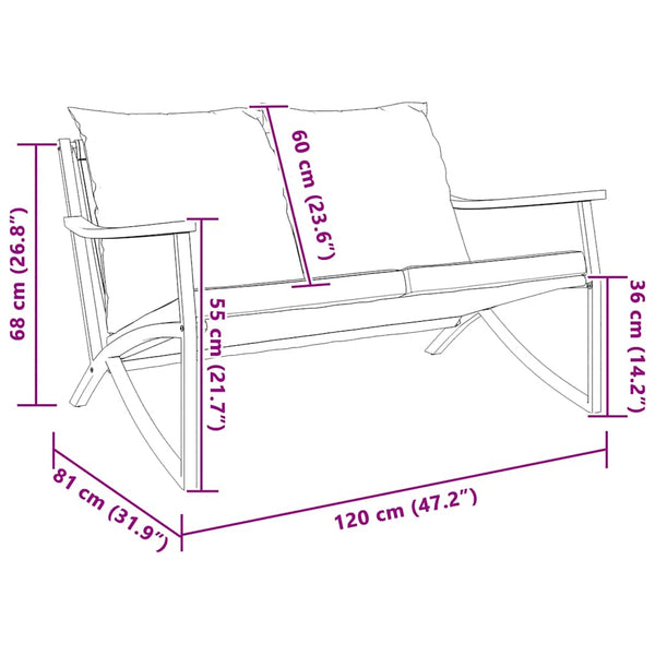 Gartenbank Schwarz mit Kissen, 120 cm