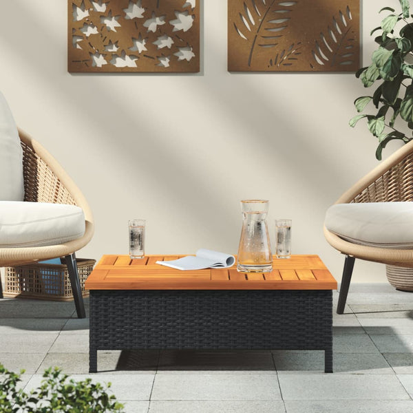 Schwarzer Gartentisch 70x70 cm Rattan Akazie
