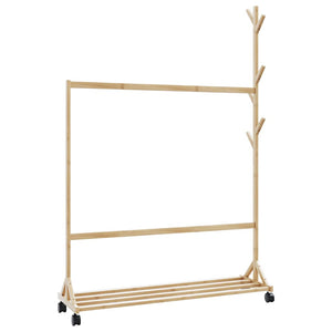 Kleiderständer Bambus mit Rollen 100x35x157 cm