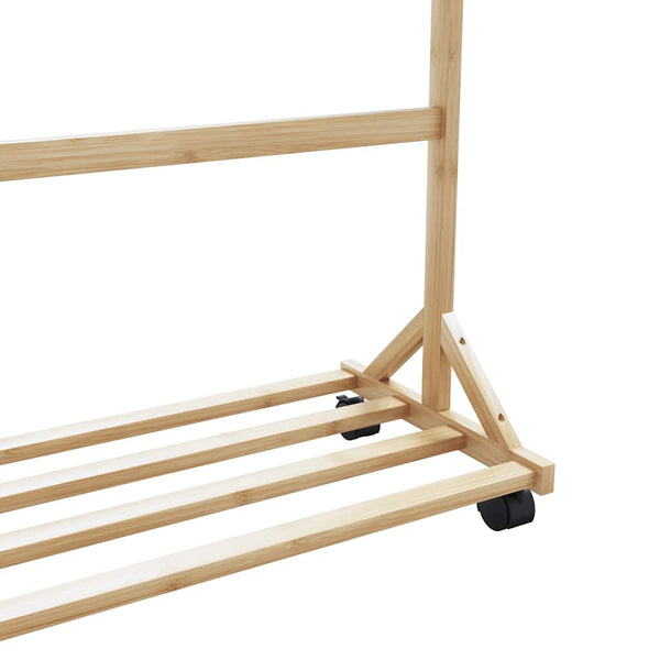 Kleiderständer Bambus mit Rollen 100x35x157 cm