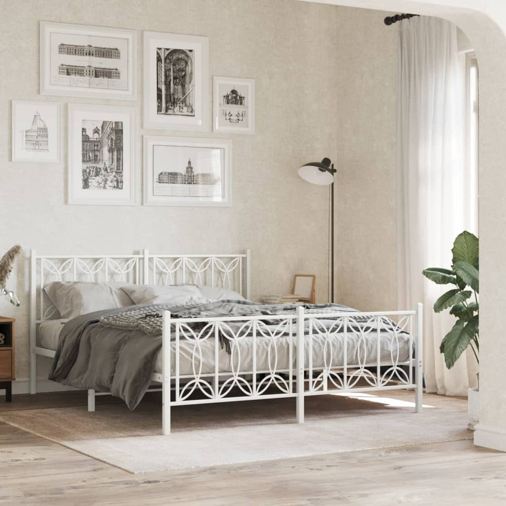 vidaXL Cadre de lit avec tête et pied de lit en métal blanc 160x200 cm