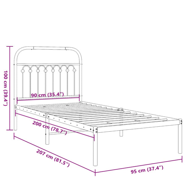 Bettgestell Metall Schwarz 90x200 cm