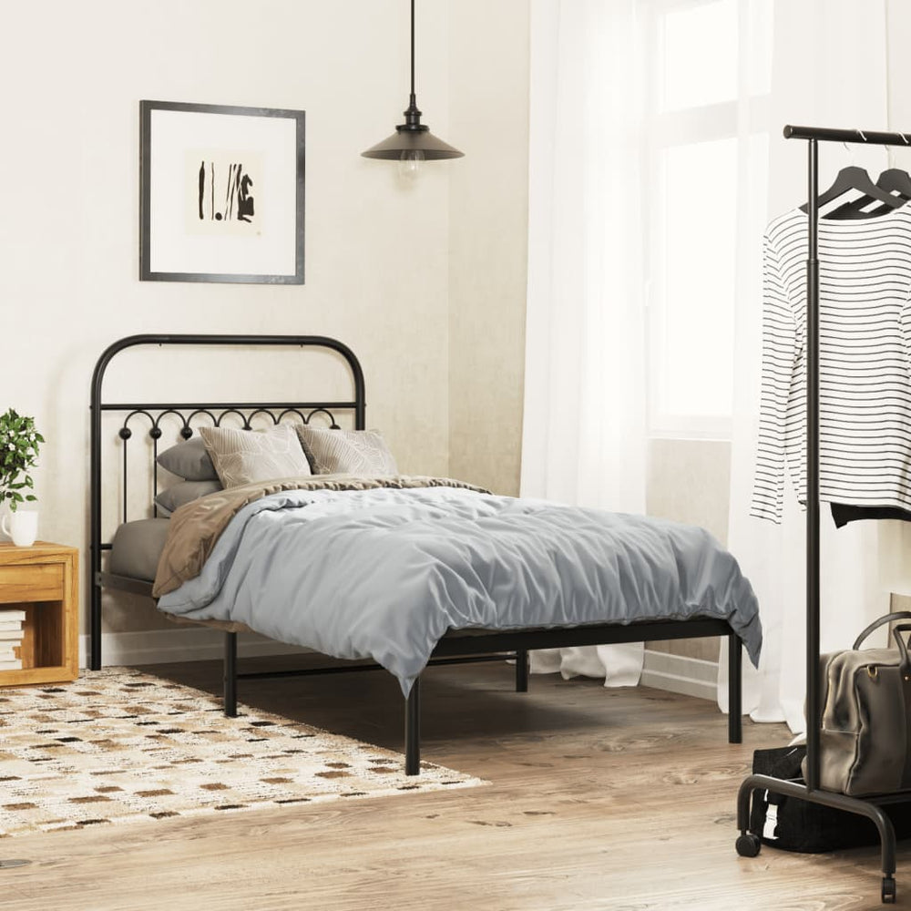 vidaXL Cadre de lit avec tête de lit en métal Noir 90x200 cm