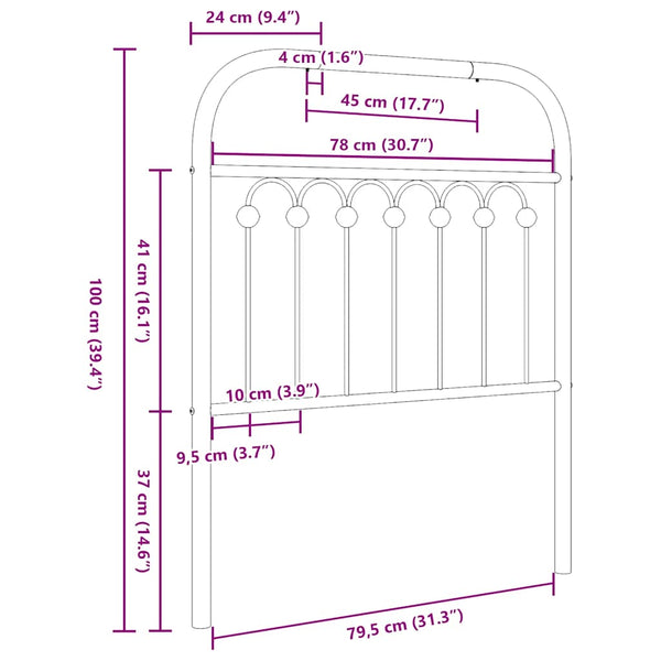 Schwarzes Metall Kopfteil 80 cm