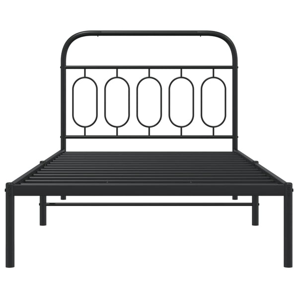 Metallbettgestell 107x203 cm mit Kopfteil, Schwarz