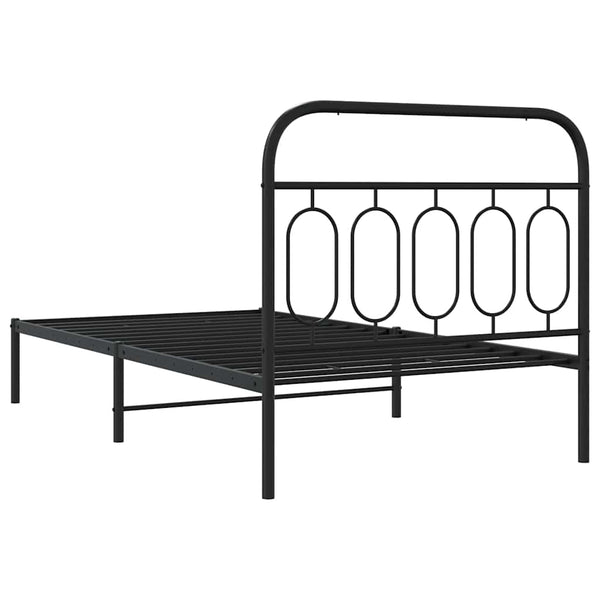 Metallbettgestell 107x203 cm mit Kopfteil, Schwarz