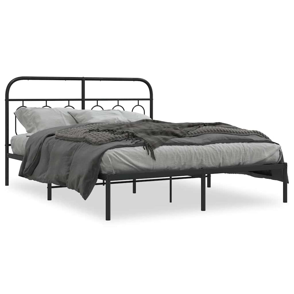 vidaXL Cadre de lit avec tête de lit Métal Noir 135x190 cm