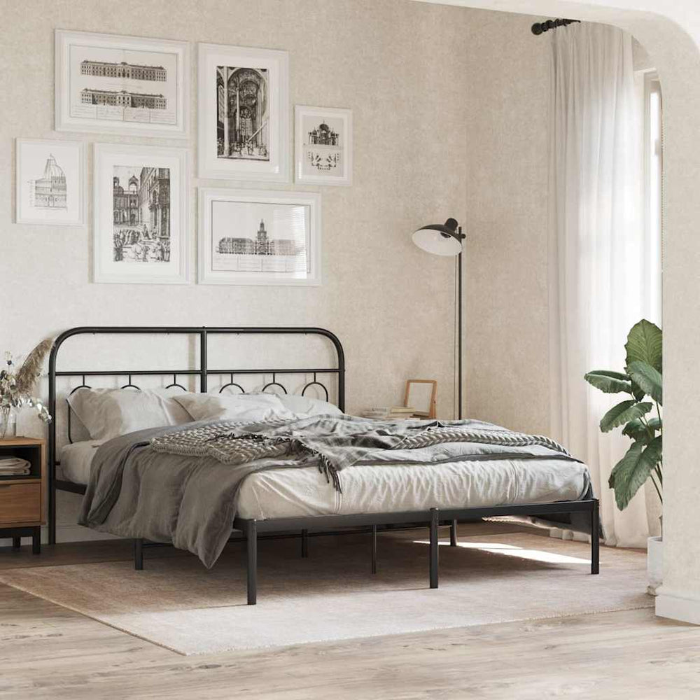 vidaXL Cadre de lit avec tête de lit Métal Noir 150x200 cm