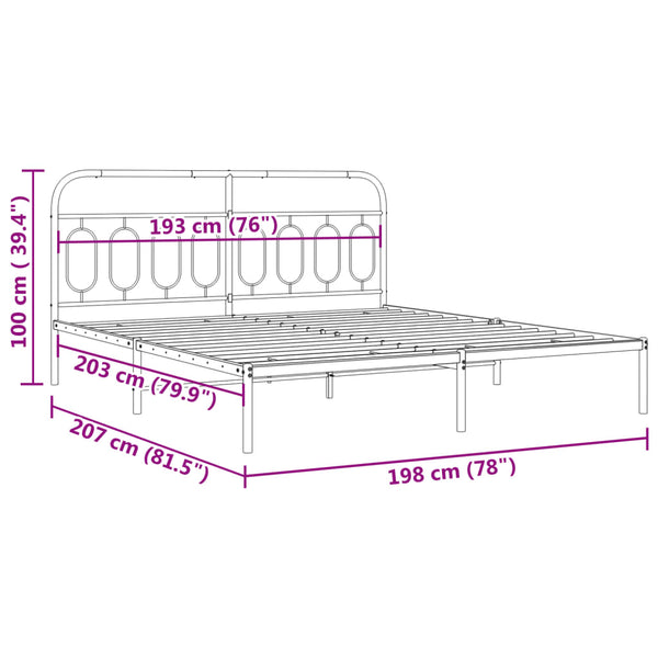 Bettgestell Metall Schwarz 193x203 cm mit Kopfteil