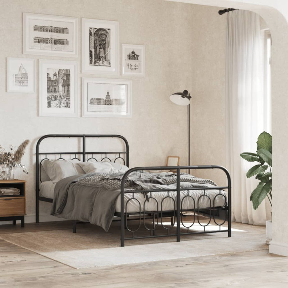 vidaXL Cadre de lit avec tête et pied de lit en métal Noir 120x200 cm
