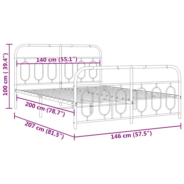 Metall Bettgestell Schwarz 140x200 cm