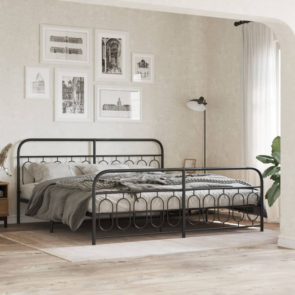 vidaXL Cadre de lit avec tête et pied de lit Métal Noir 200x200 cm