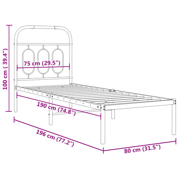 Metallbett Weiß 75x190 cm ohne Matratze