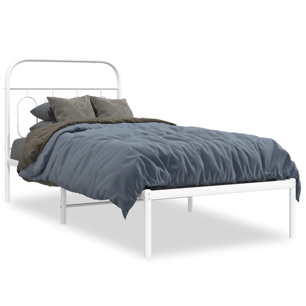 vidaXL Cadre de lit avec tête de lit en métal blanc 90x190 cm