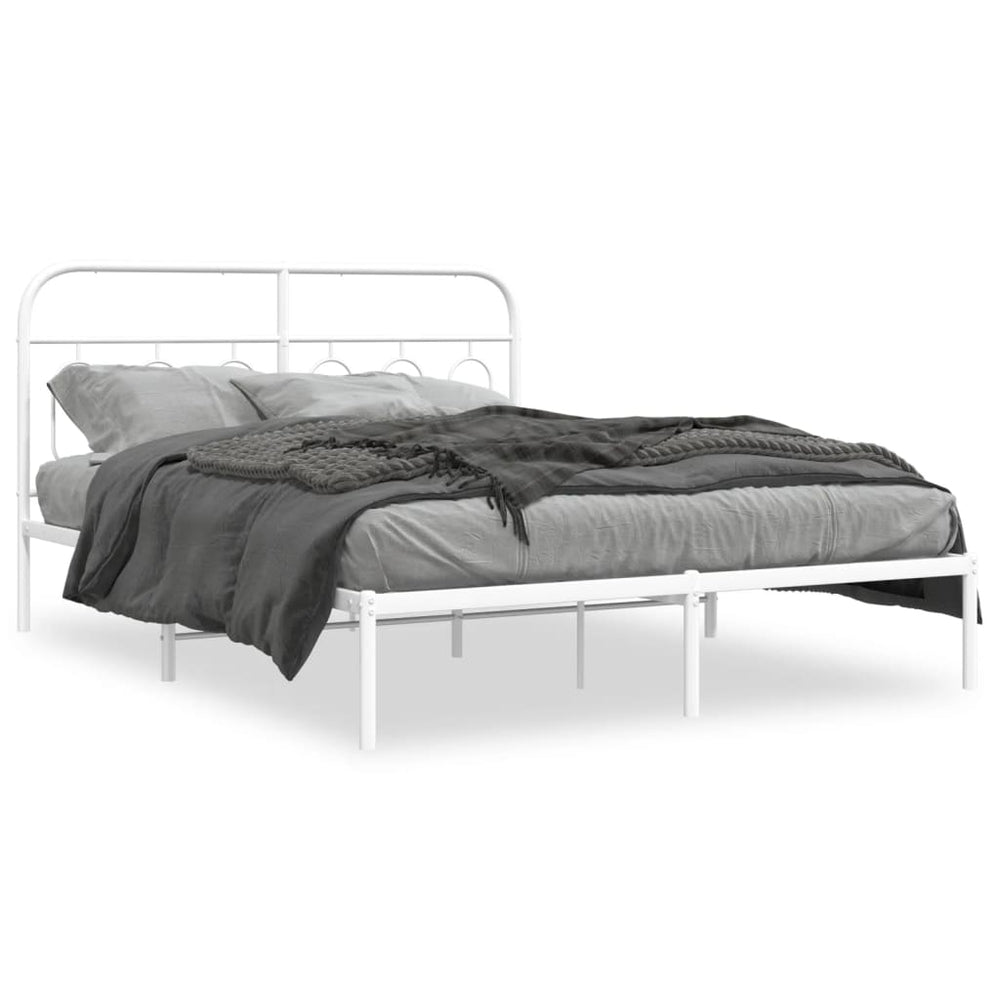 vidaXL Cadre de lit avec tête de lit en métal blanc 135x190 cm