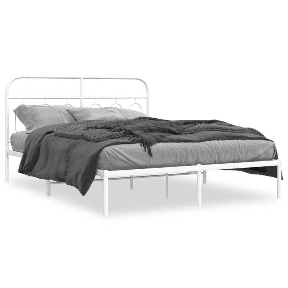 vidaXL Cadre de lit avec tête de lit en métal blanc 140x190 cm