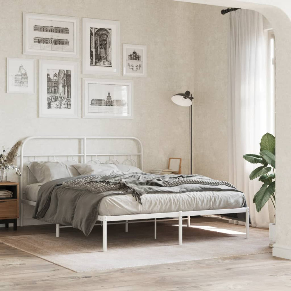 vidaXL Cadre de lit avec tête de lit Métal Blanc 140x200 cm