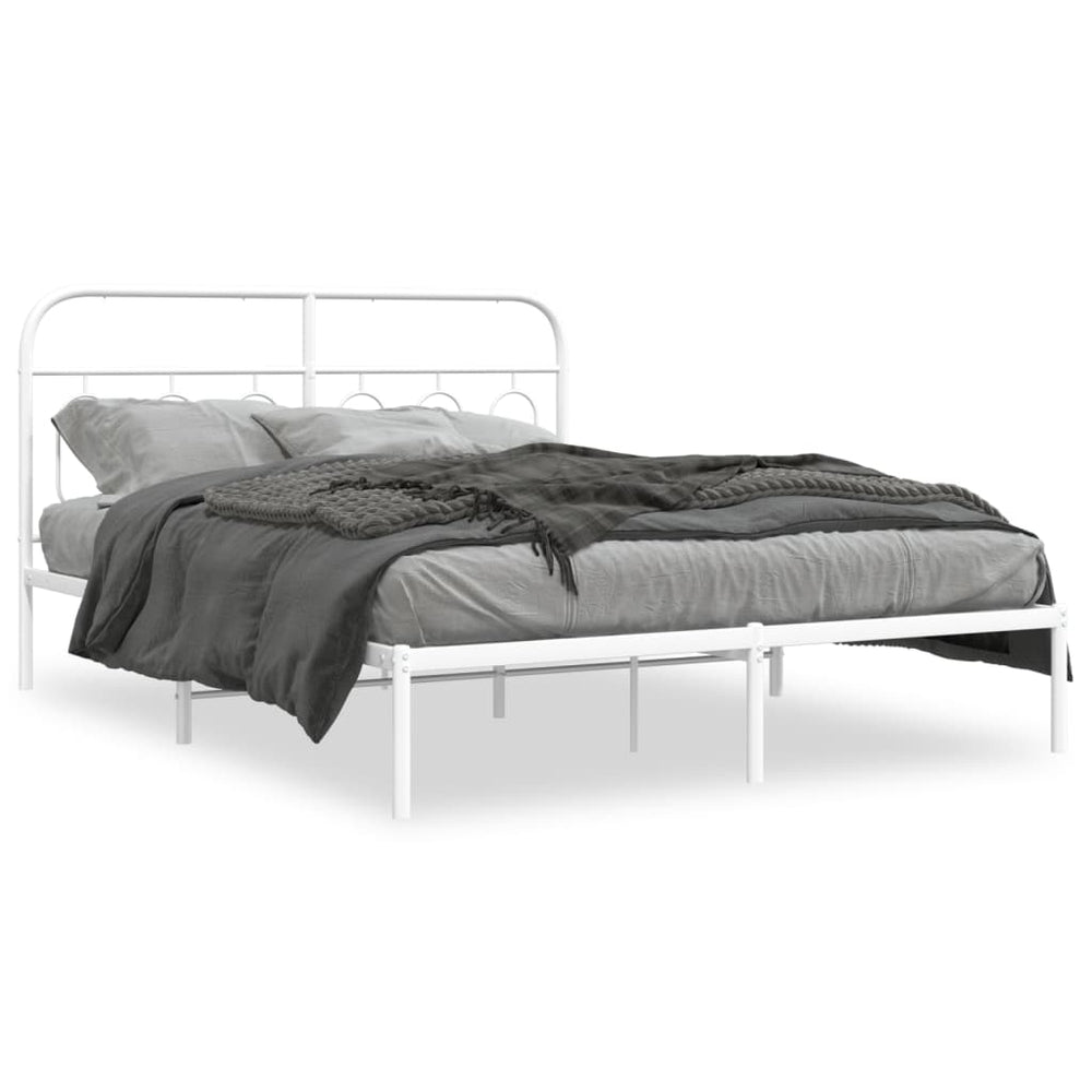 vidaXL Cadre de lit avec tête de lit Métal Blanc 150x200 cm
