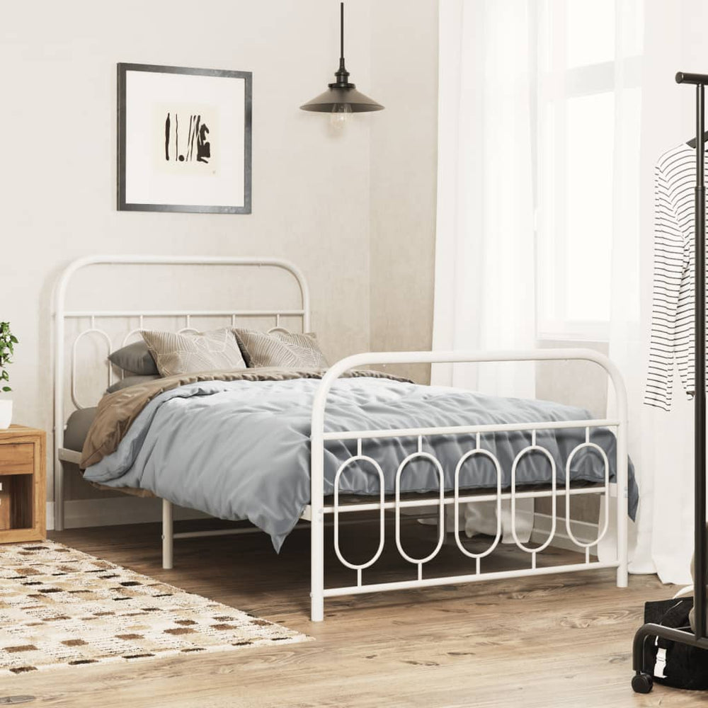 vidaXL Cadre de lit avec tête et pied de lit Métal Blanc 100x200 cm