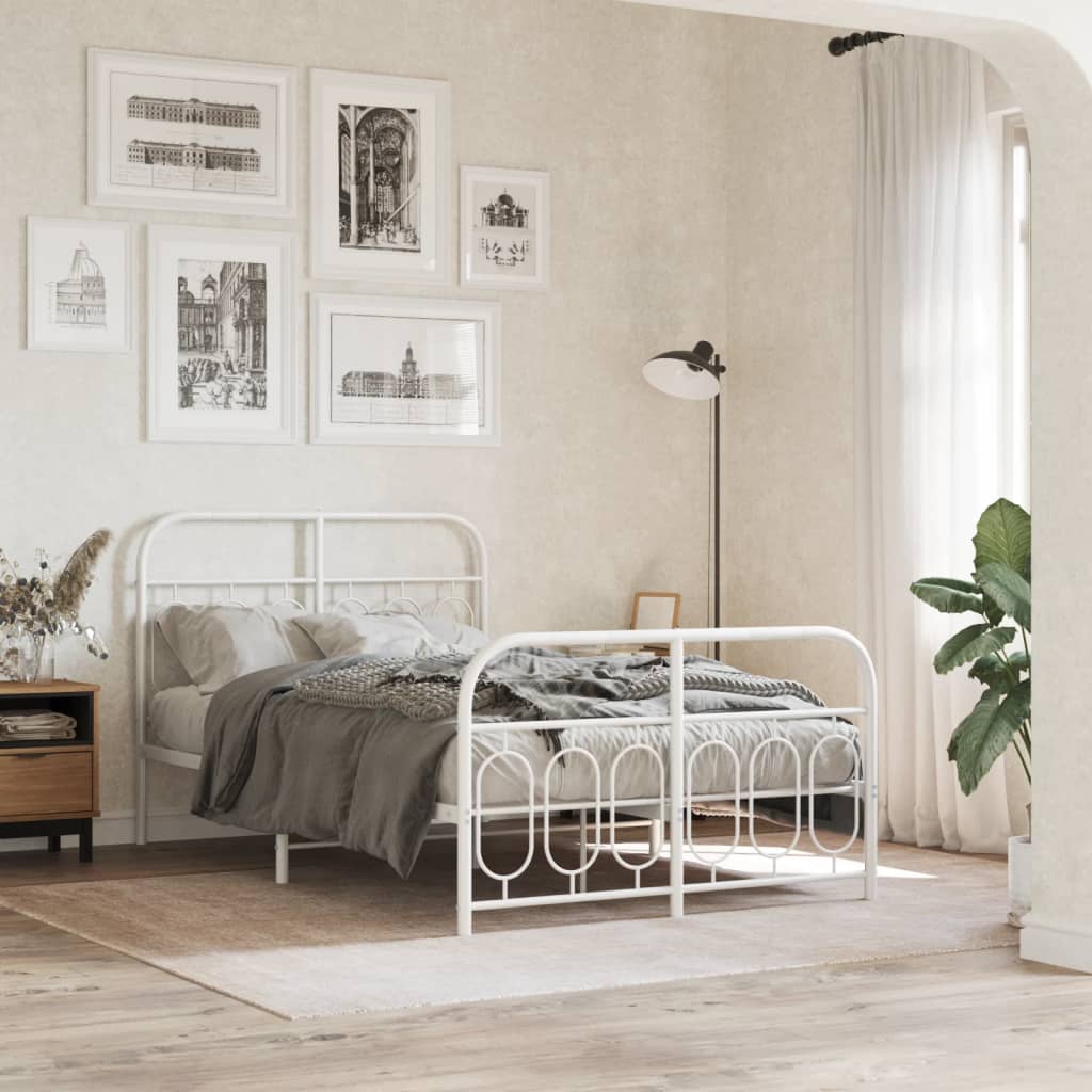 vidaXL Cadre de lit avec tête et pied de lit Métal Blanc 120x190 cm