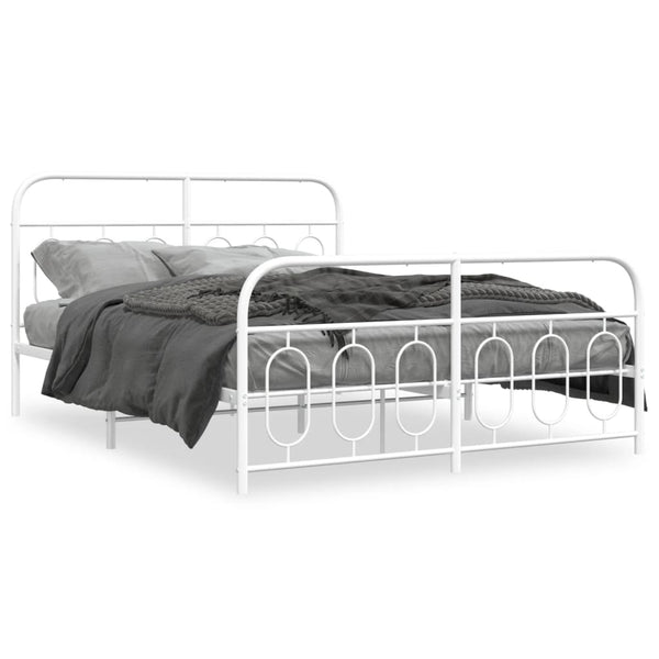 vidaXL Cadre de lit avec têtes et pieds de lit Métal Blanc 135x190 cm