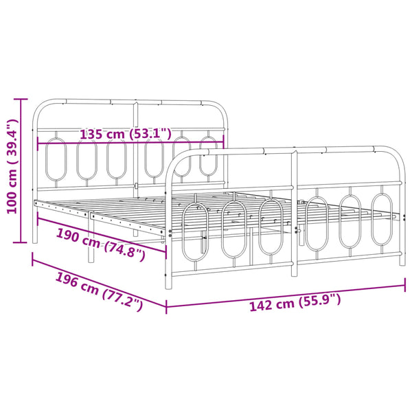vidaXL Cadre de lit avec têtes et pieds de lit Métal Blanc 135x190 cm
