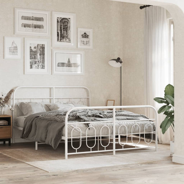 vidaXL Cadre de lit avec têtes et pieds de lit Métal Blanc 135x190 cm