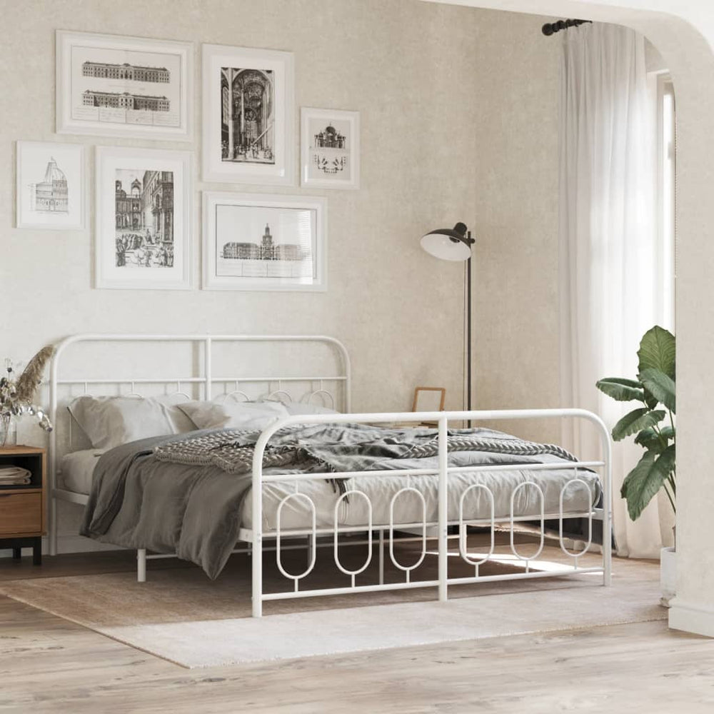 vidaXL Cadre de lit avec tête et pied de lit en métal blanc 140x200 cm
