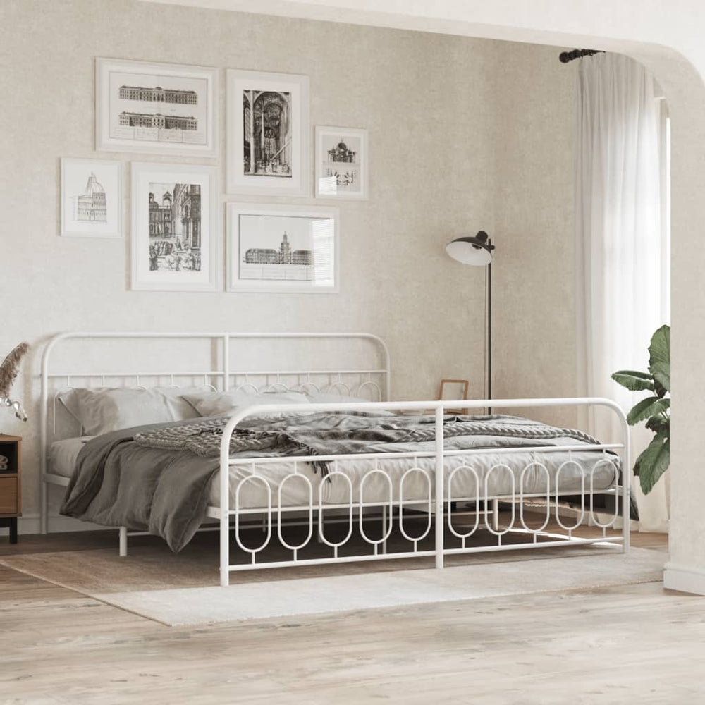 vidaXL Cadre de lit avec tête et pied de lit Métal Blanc 200x200 cm