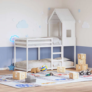 Kinderbett Dach Weiß Kiefer Massivholz 60x89x134,5 cm