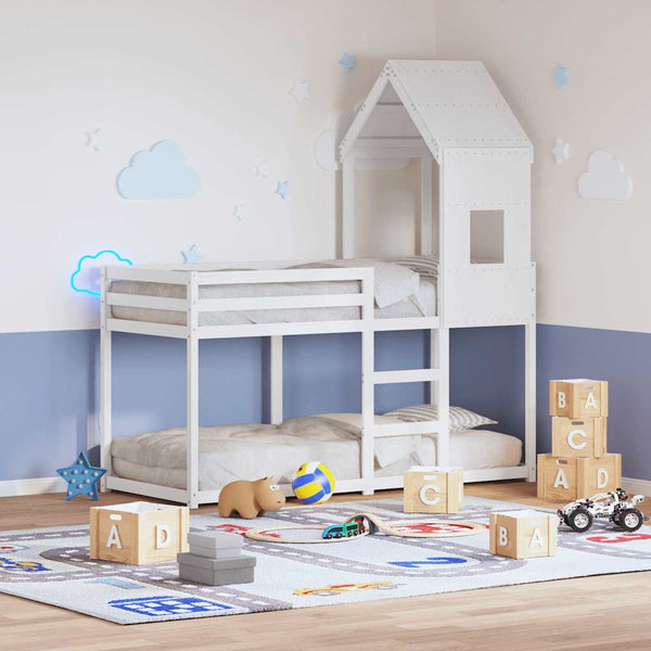 Kinderbett Dach Weiß Kiefer Massivholz 60x89x134,5 cm