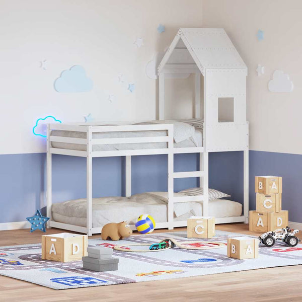 Kinderbett Dachaufsatz Weiß Kiefer Massivholz