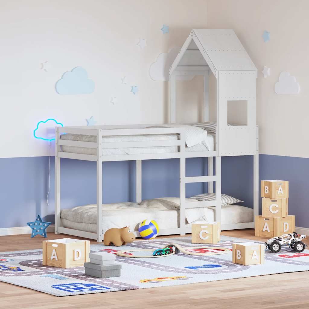 Kinderbett Dach Weiß Kiefer Massivholz