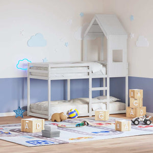 Kinderbett Dach Weiß Kiefer Massivholz