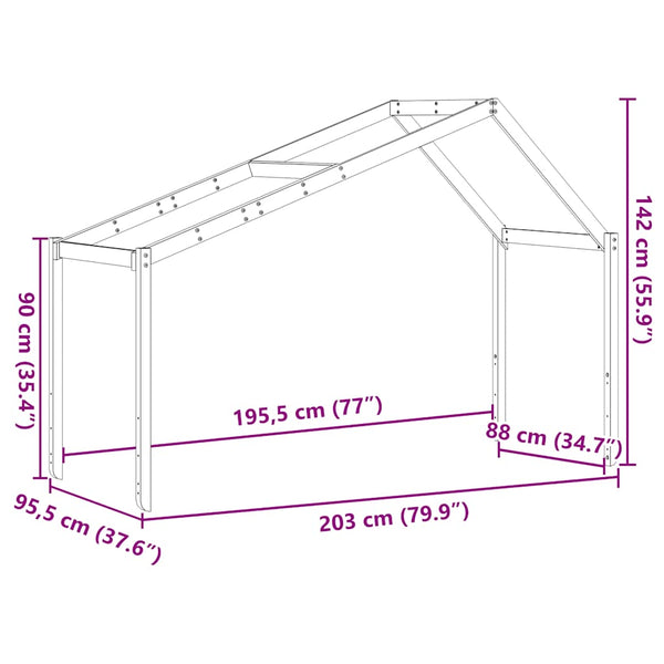 Kinderbett Dach Massivholz Kiefer 203x95,5x142 cm