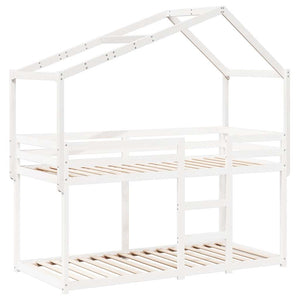 Kinderbett Dach Weiß Kiefer Massivholz 203x80,5x142 cm