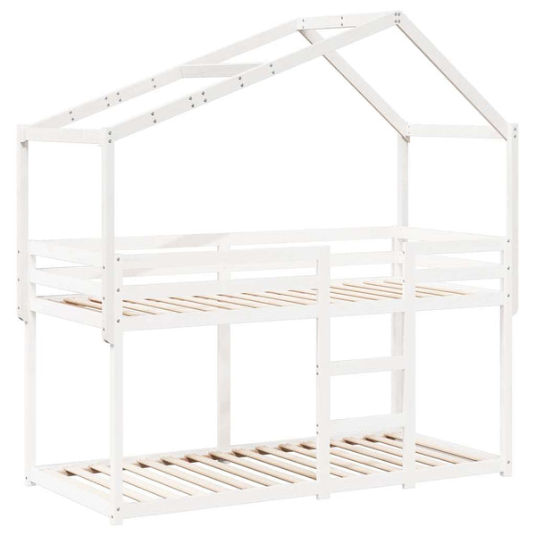Kinderbett Dach Weiß Kiefer Massivholz 203x80,5x142 cm