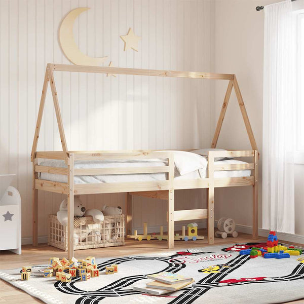 Kinderbett Dach Massivholz Kiefer 209x85,5x88 cm
