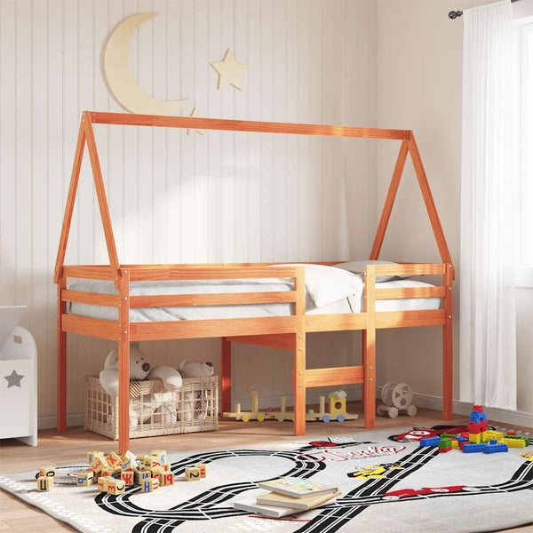 Kinderbett Dach, Wachsbraun, Kiefer Massivholz
